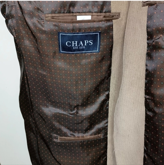 Chaps Mens Corduroy Sport Coat 46L Tan Elbow Patches Two Button Blazer Jacket - Picture 8 of 11